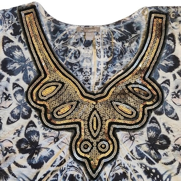 New Directions Weekend Black White Sequin Embellished Wintop Size 1X - Picture 7 of 11